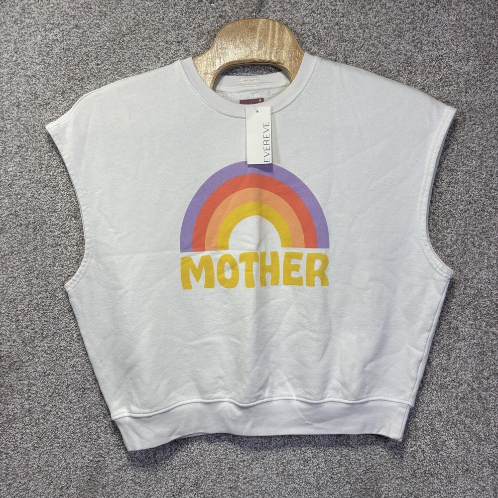 Mother Shirt Womens XL White Rainbow Graphic Sleeveless Cropped Fleece 89342-863